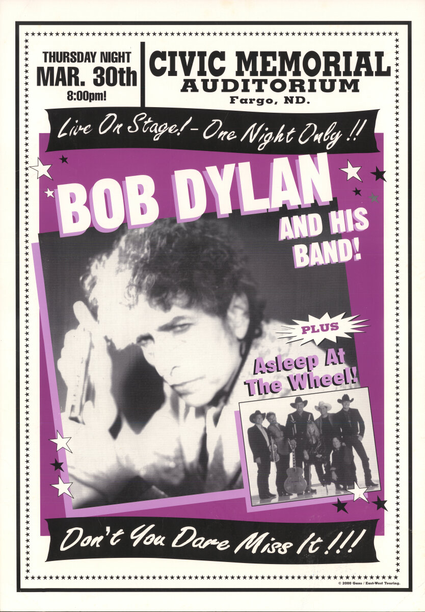 Bob Dylan & The Band Vintage Concert Poster from Civic Memorial