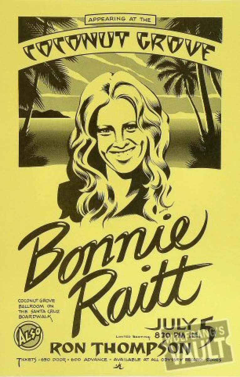 Bonnie Raitt Vintage Concert Poster from Coconut Grove Jul 5