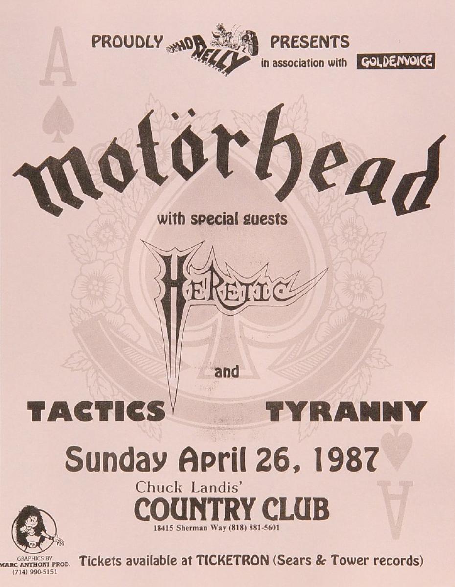 Motorhead Vintage Concert Handbill from Country Club, Apr 26, 1987