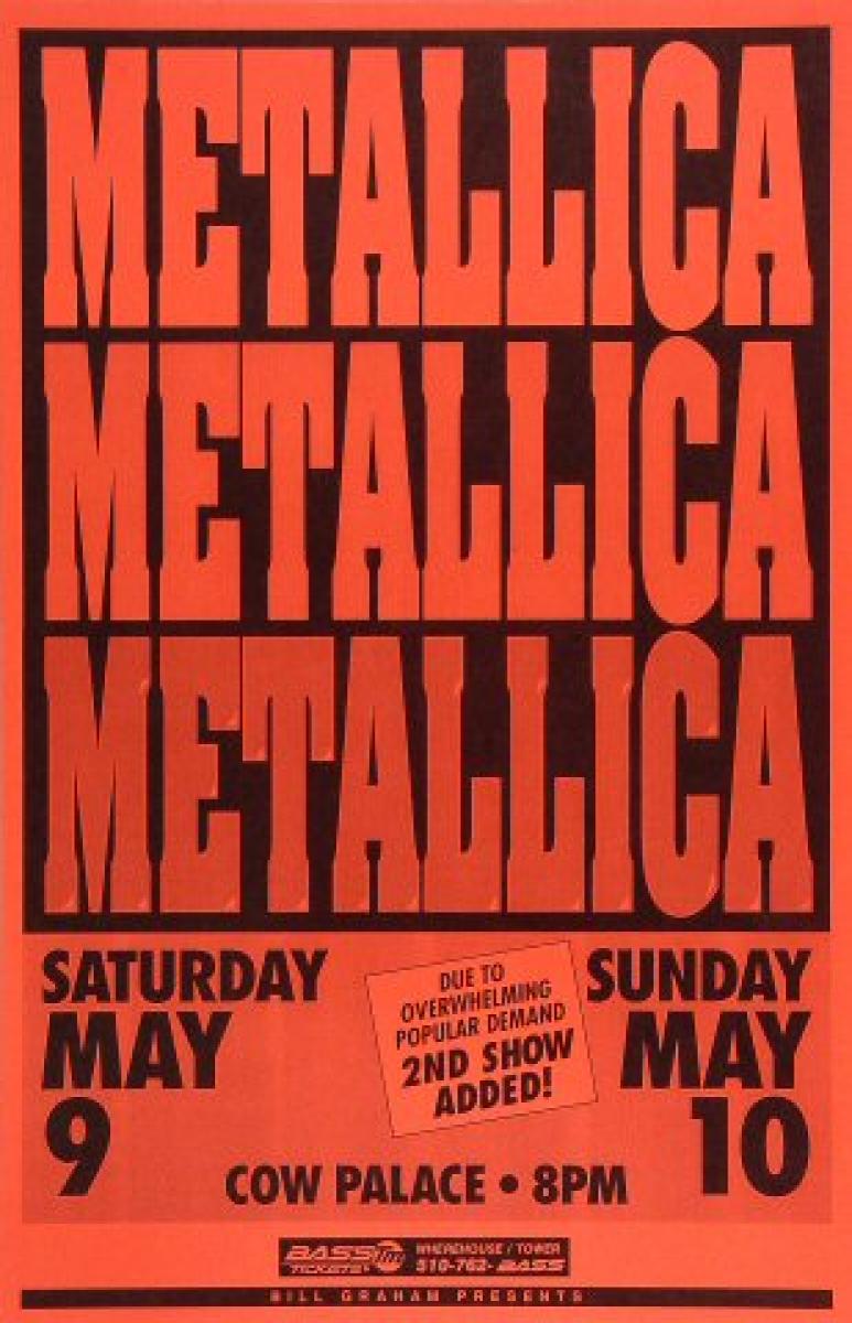 Metallica Vintage Concert Poster from Cow Palace, May 9, 1992 at