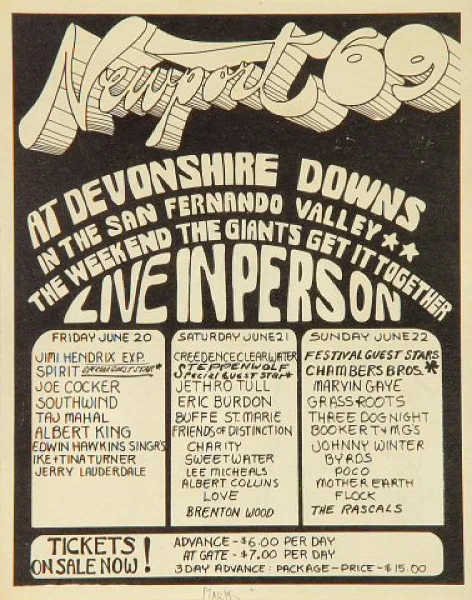 Rock Jimi Hendrix at Newport 69 at Devonshire Downs Concert Poster 1969 