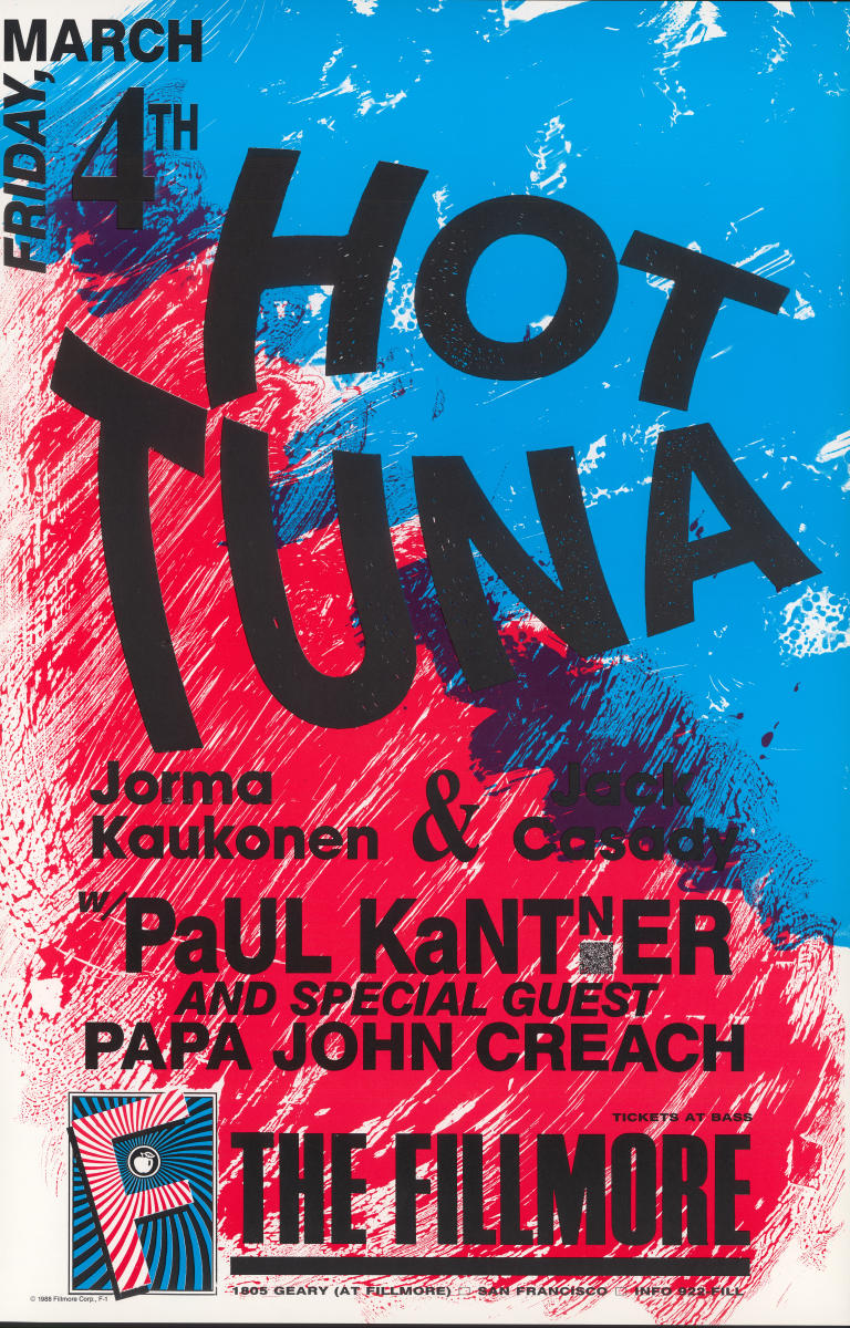 Hot Tuna Vintage Concert Poster from Fillmore Auditorium, Mar 4, 1988