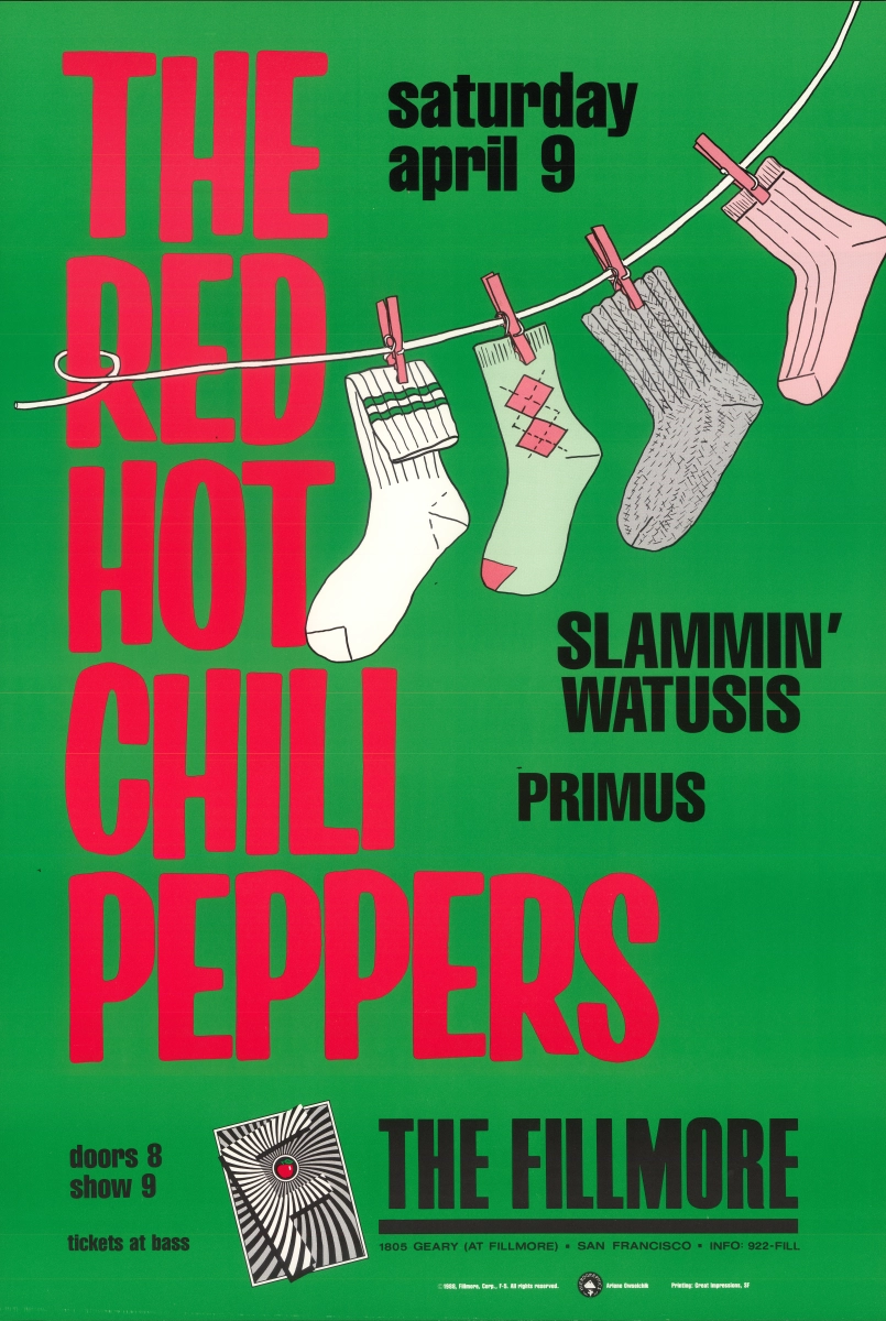 Red Hot Chili Peppers Vintage Concert Poster from Fillmore Auditorium, Apr  9, 1988 at Wolfgang's