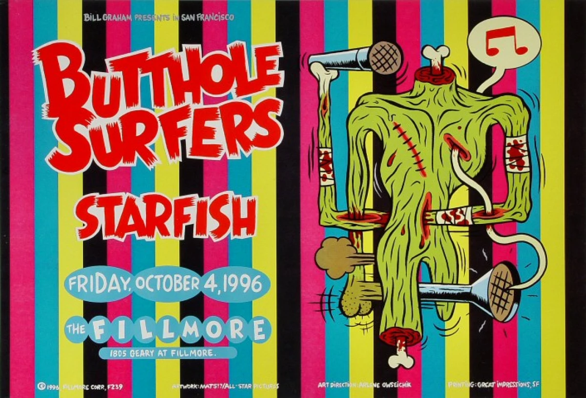 BUTTHOLE SURFERS 1991 ヴィンテージポスター Butthole Surfers Vintage Concert Poster, 1991 at Wolfgang's