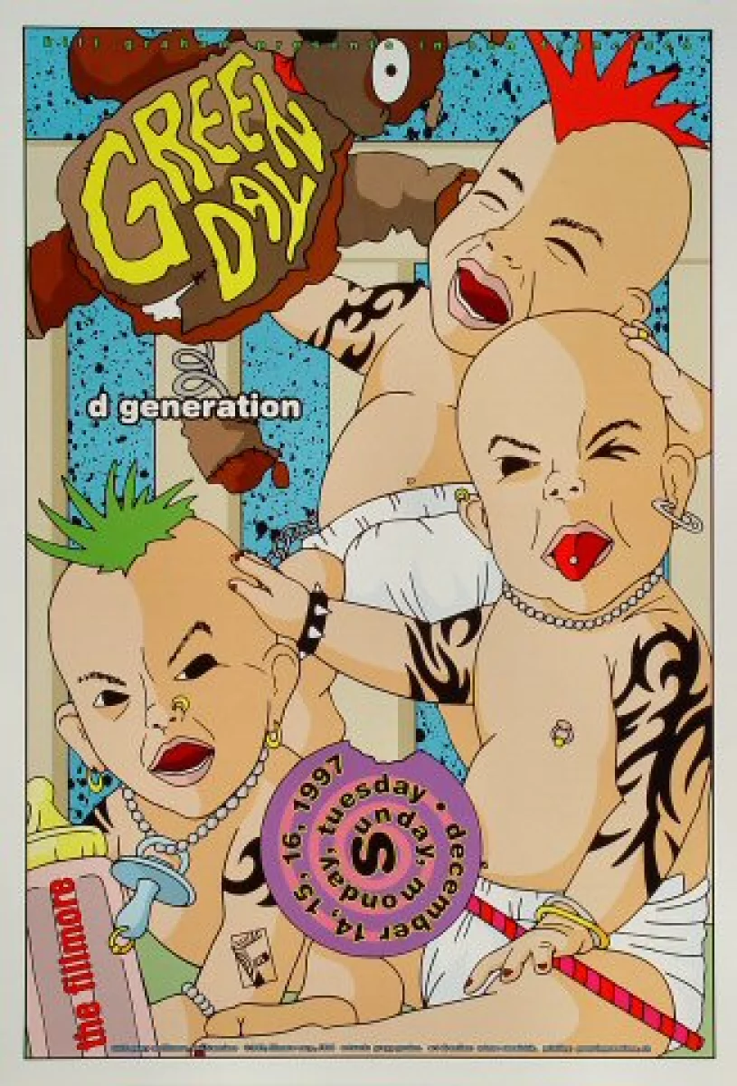 Green Day Vintage Concert Poster from Fillmore Auditorium, Dec 14, 1997 at  Wolfgang's