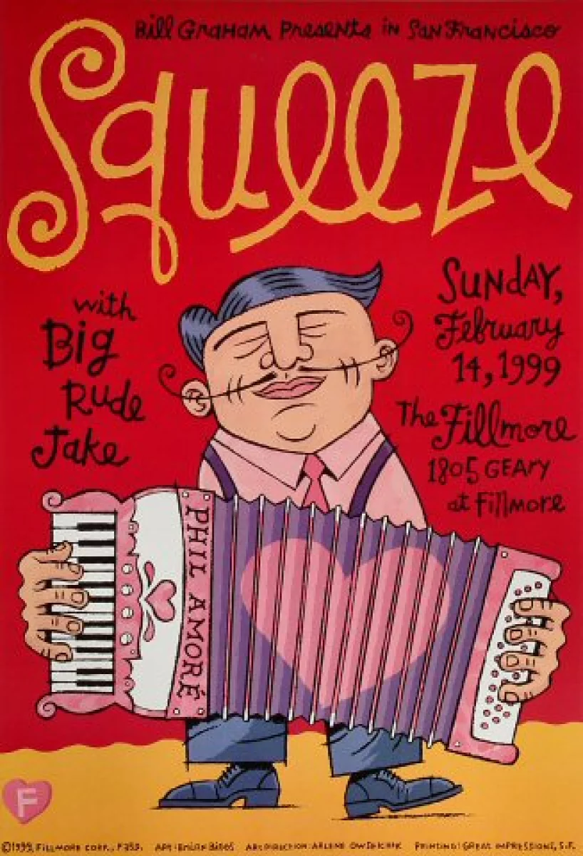 Squeeze Vintage Concert Poster from Fillmore Auditorium, Feb 14, 1999 at  Wolfgang's