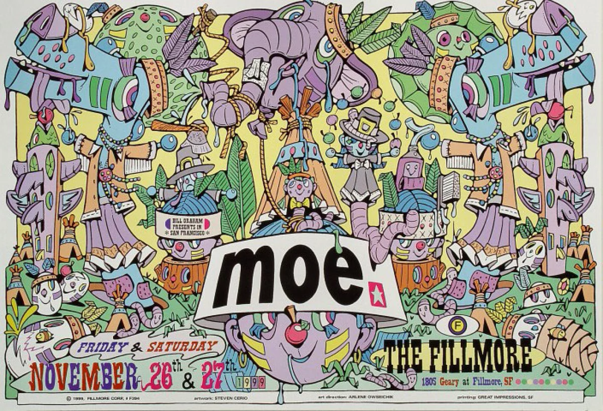 moe. Vintage Concert Poster from Fillmore Auditorium, Nov 26, 1999 at