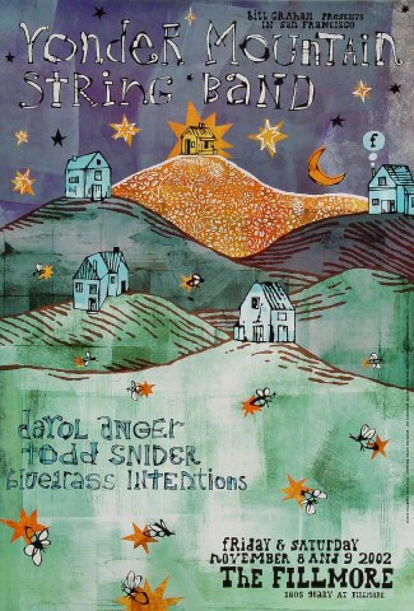 Yonder Mountain String Band Vintage Concert Poster from Fillmore Auditorium, Nov 8, 2002 at