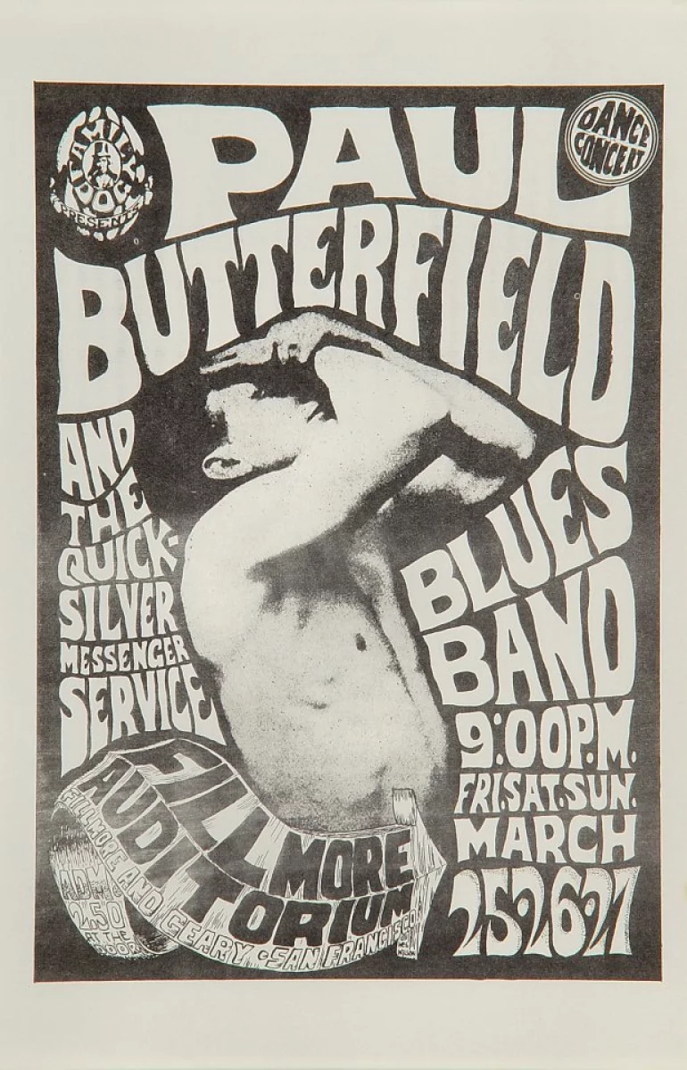 The Paul Butterfield Blues Band Vintage Concert Handbill from Fillmore  Auditorium, Mar 25, 1966 at Wolfgang's