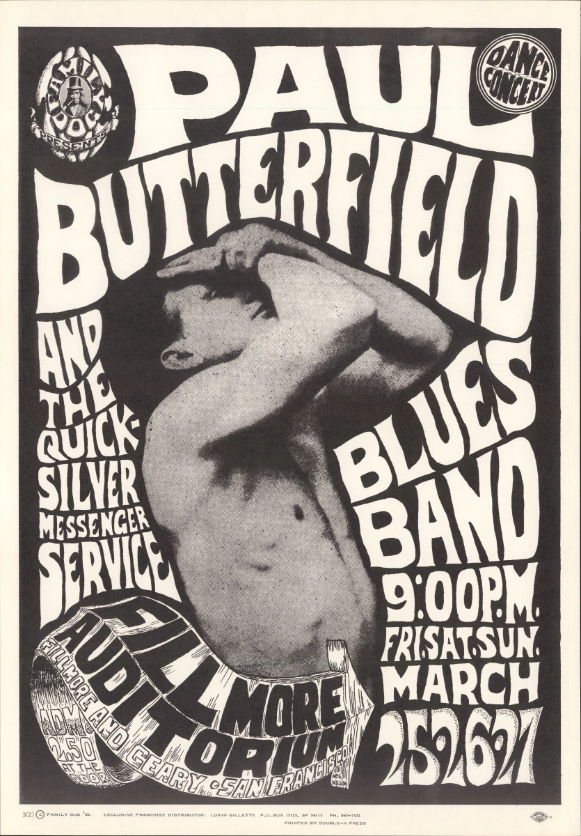 The Paul Butterfield Blues Band Vintage Concert Poster from Fillmore  Auditorium, Mar 25, 1966 at Wolfgang\'s
