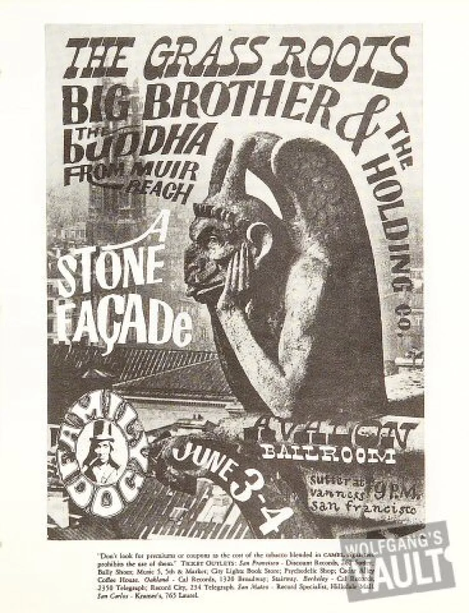 Big Brother and The Holding Company Grass Roots.Avalon ballroom 1966 poster