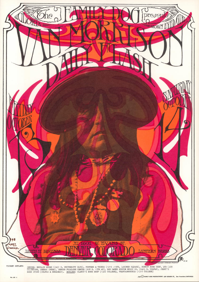 Van Morrison Vintage Concert Poster from Denver Dog, Oct 13, 1967
