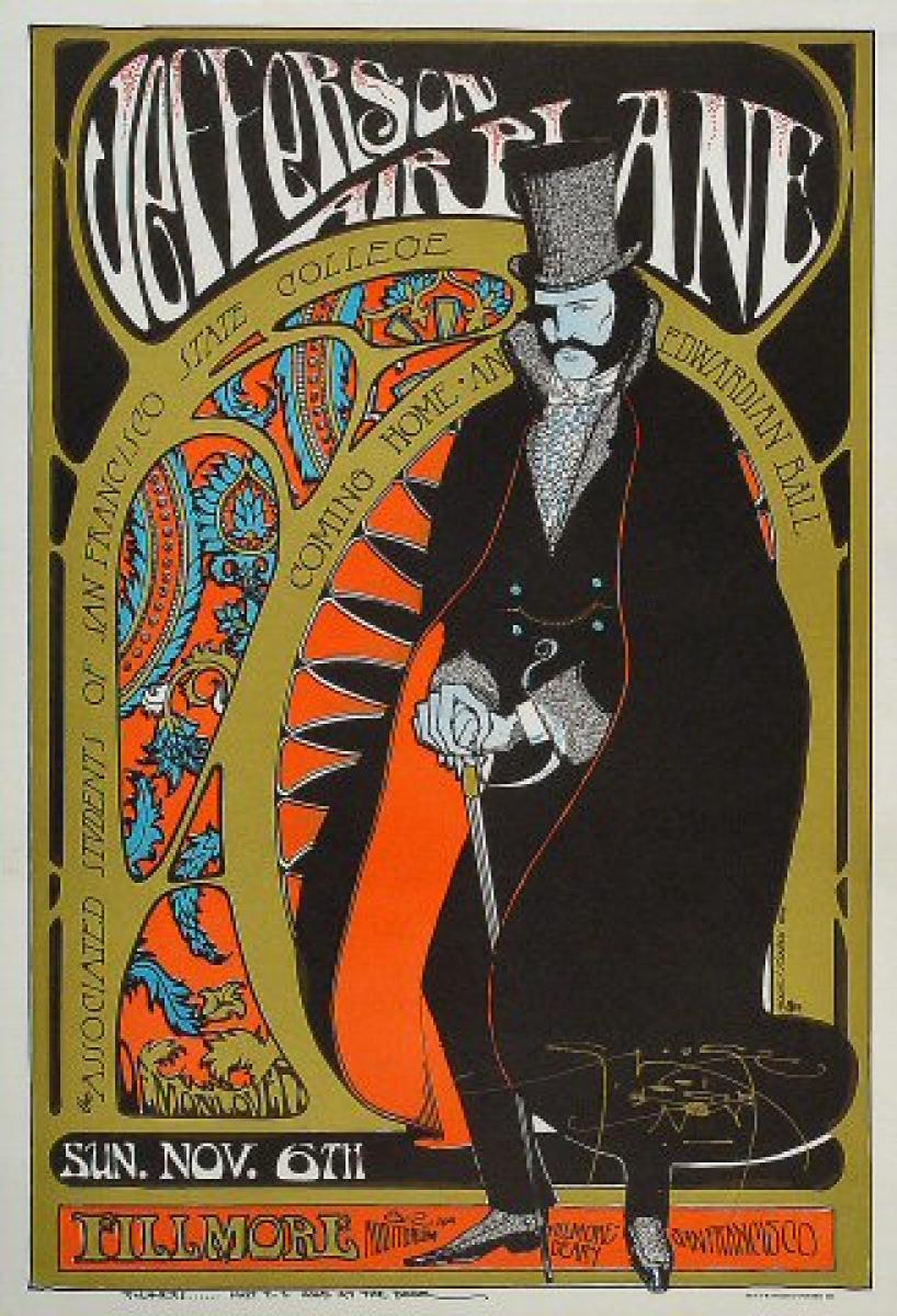 Jefferson Airplane Vintage Concert Poster from Fillmore Auditorium