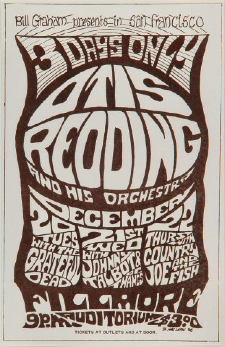 Redding & His Orchestra Vintage Concert Handbill from Fillmore Dec 20, 1966 at Wolfgang's