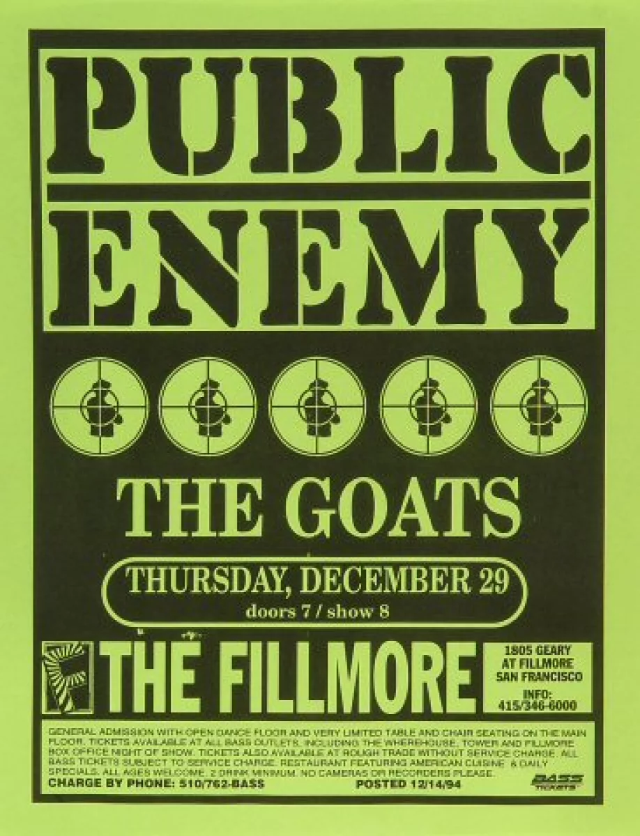 Public Enemy Vintage Concert Handbill from Fillmore Auditorium 