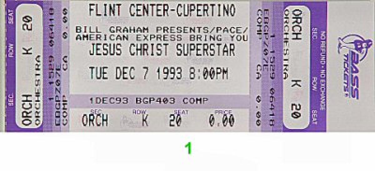 Jesus Christ Superstar Vintage Concert Vintage Ticket from Flint Center