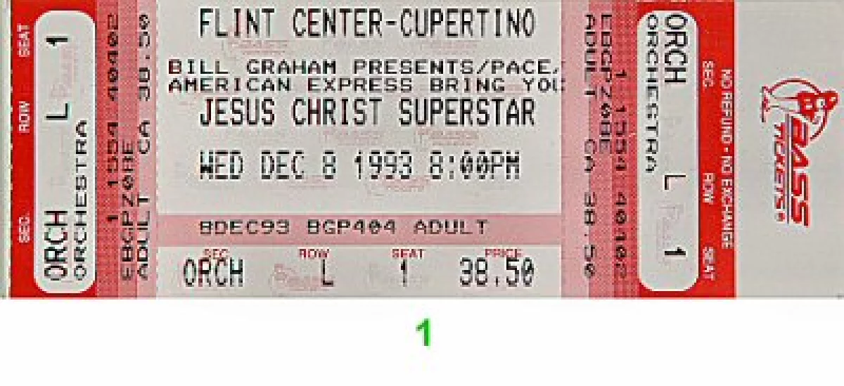 Jesus Christ Superstar Vintage Concert Vintage Ticket From Flint Center