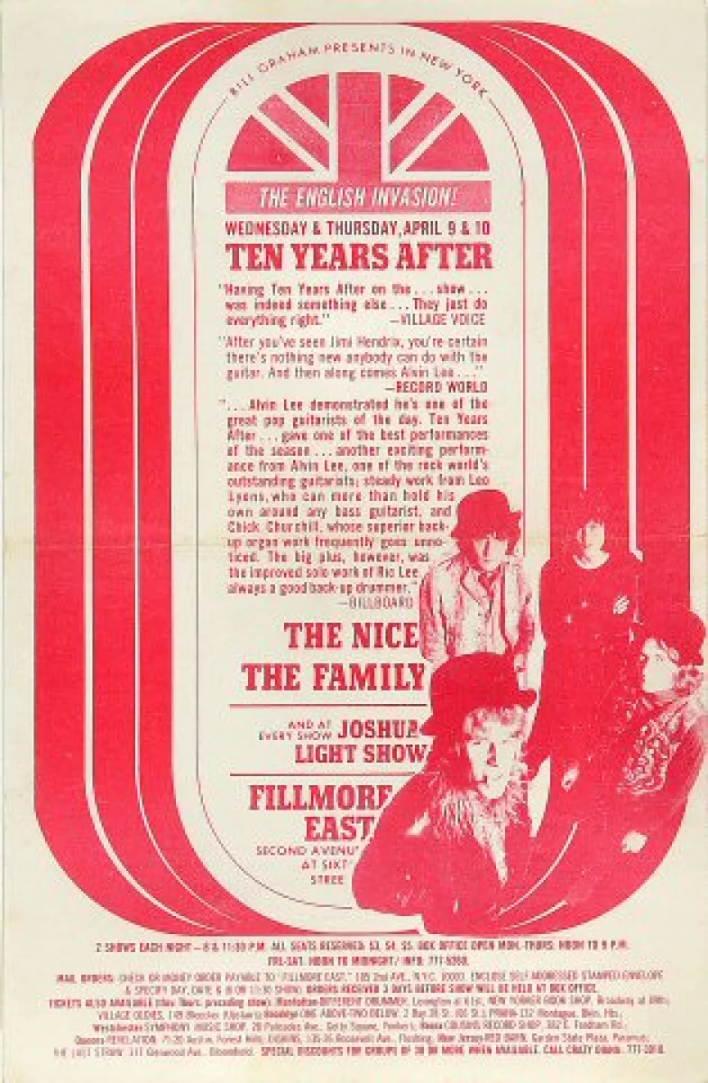 Ten Years After Vintage Concert Handbill from Fillmore East, Apr 9, 1969 at  Wolfgang's