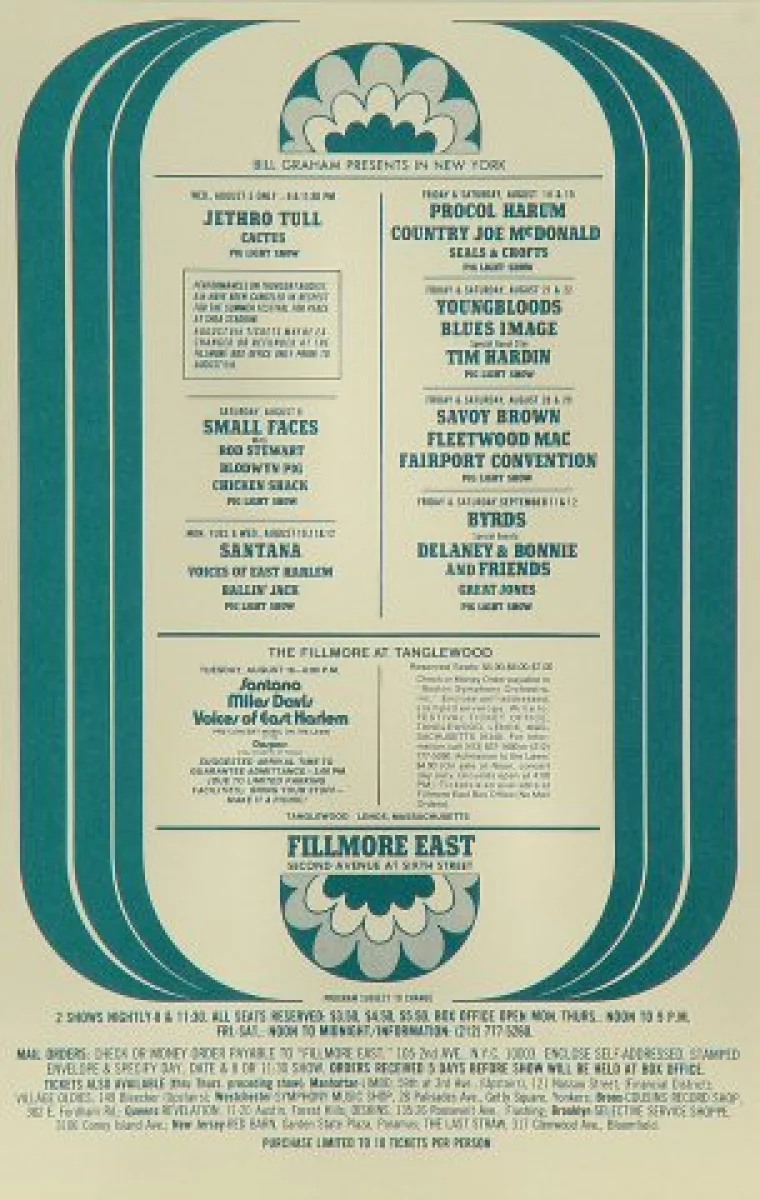 Jethro Tull Vintage Concert Handbill from Fillmore East, Aug 5, 1970 at ...