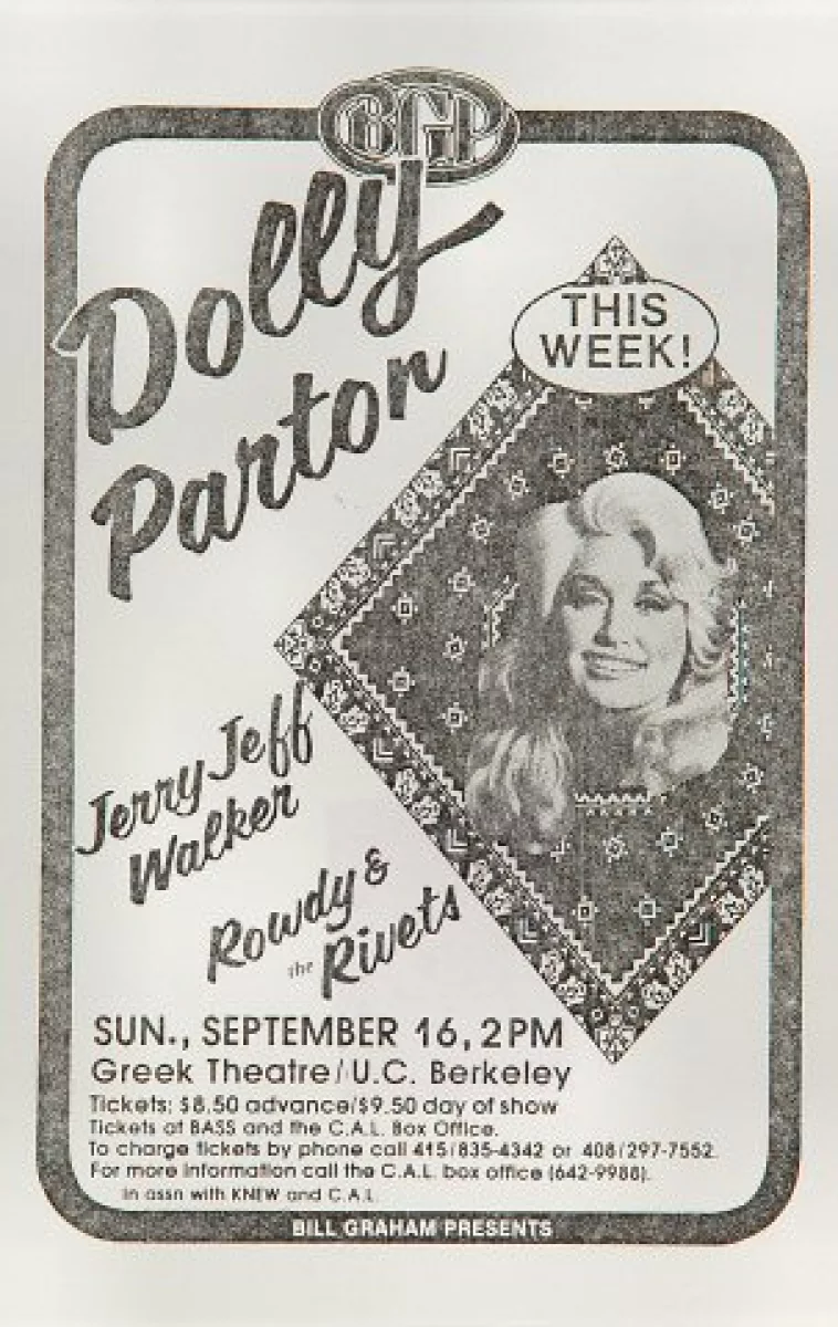 Dolly Parton Vintage Concert Handbill From Greek Theatre Sep 16 1979 At Wolfgang S