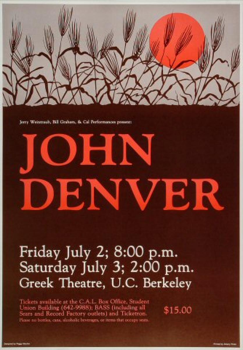 John Denver Vintage Concert Poster from Greek Theatre, Jul 2, 1982 at