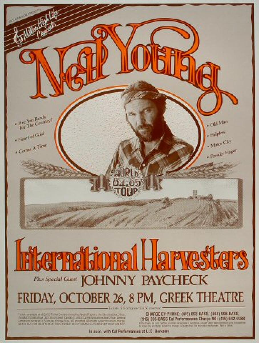Neil Young Vintage Concert Poster from Greek Theatre, Oct 26