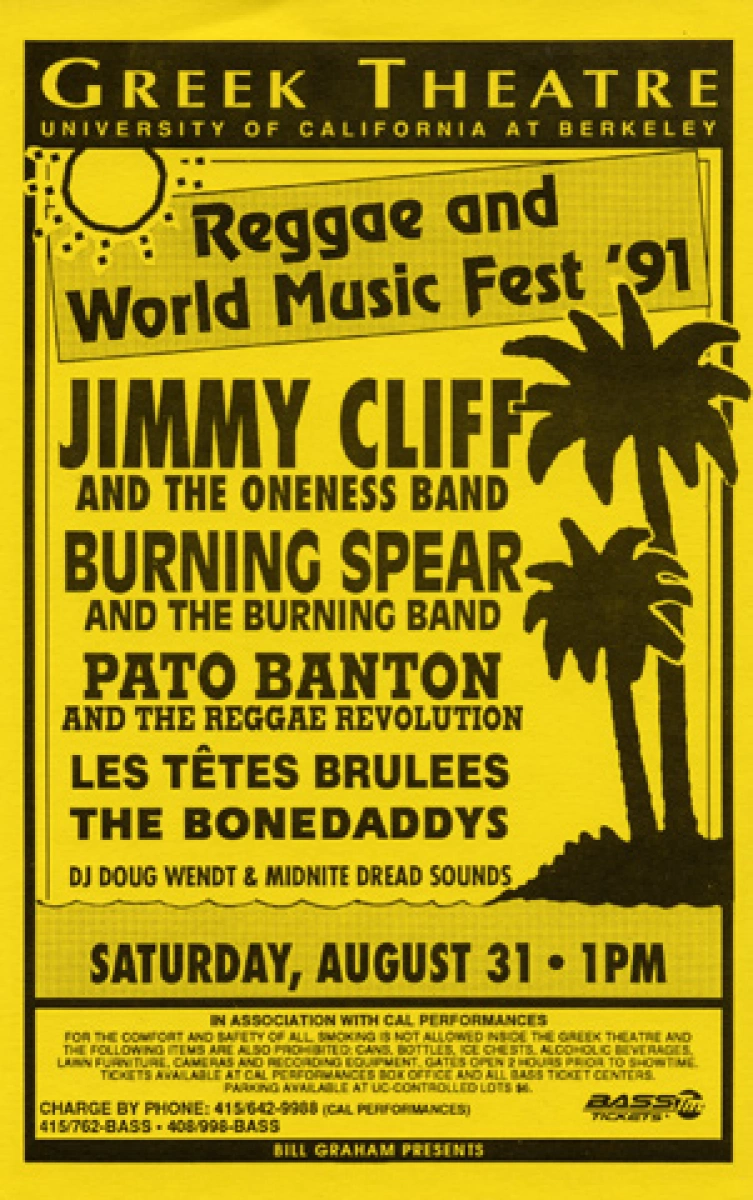 Jimmy Cliff Vintage Concert Handbill from Greek Theatre, Aug 31, 1991 at  Wolfgang's