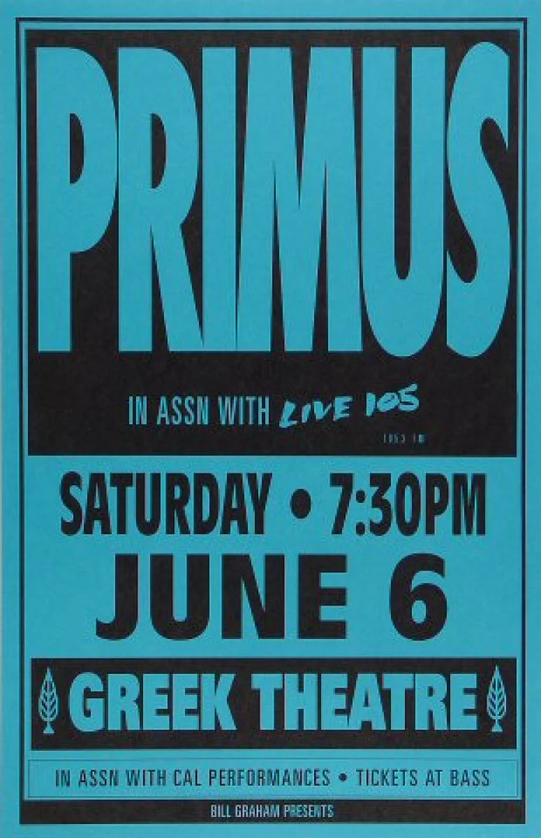 Primus Vintage Concert Poster from Greek Theatre, Jun 6, 1992 at Wolfgang's
