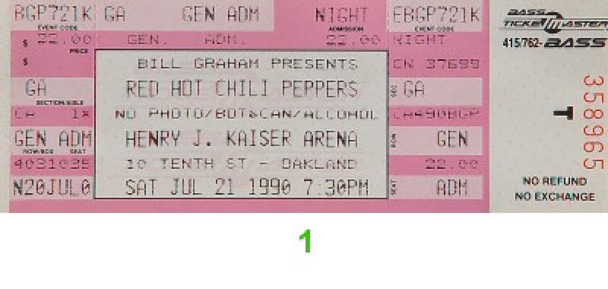 Red Hot Chili Peppers Vintage Concert Vintage Ticket From Henry J
