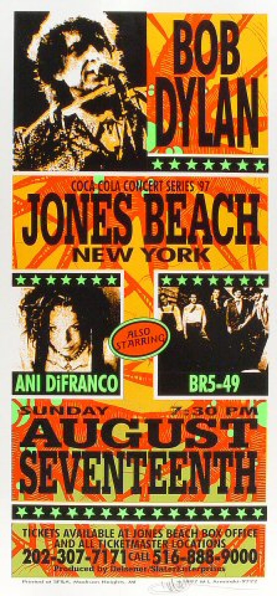 Bob Dylan Vintage Concert Silkscreen from Jones Beach, Aug 17