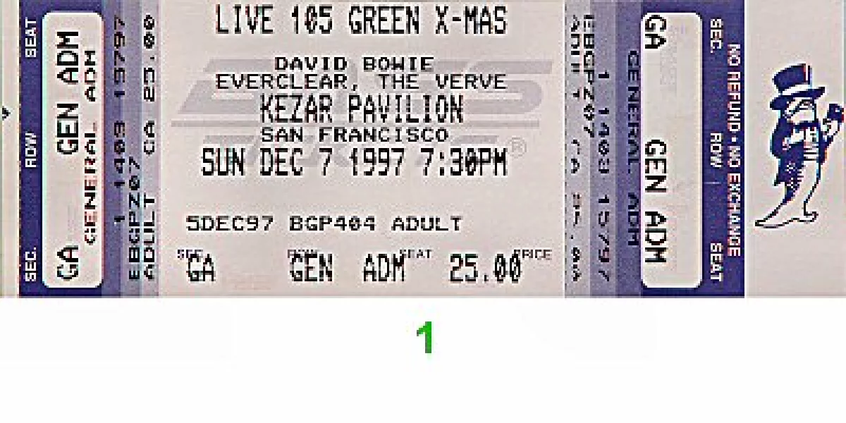 David Bowie Vintage Concert Vintage Ticket from Kezar Pavilion, Dec 7 ...