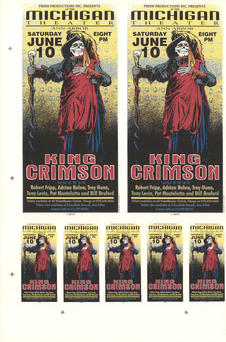 King Crimson Vintage Concert Proof from Michigan Theatre, Jun 10