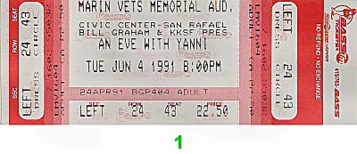 Yanni Vintage Concert Vintage Ticket from Marin Veterans Memorial ...