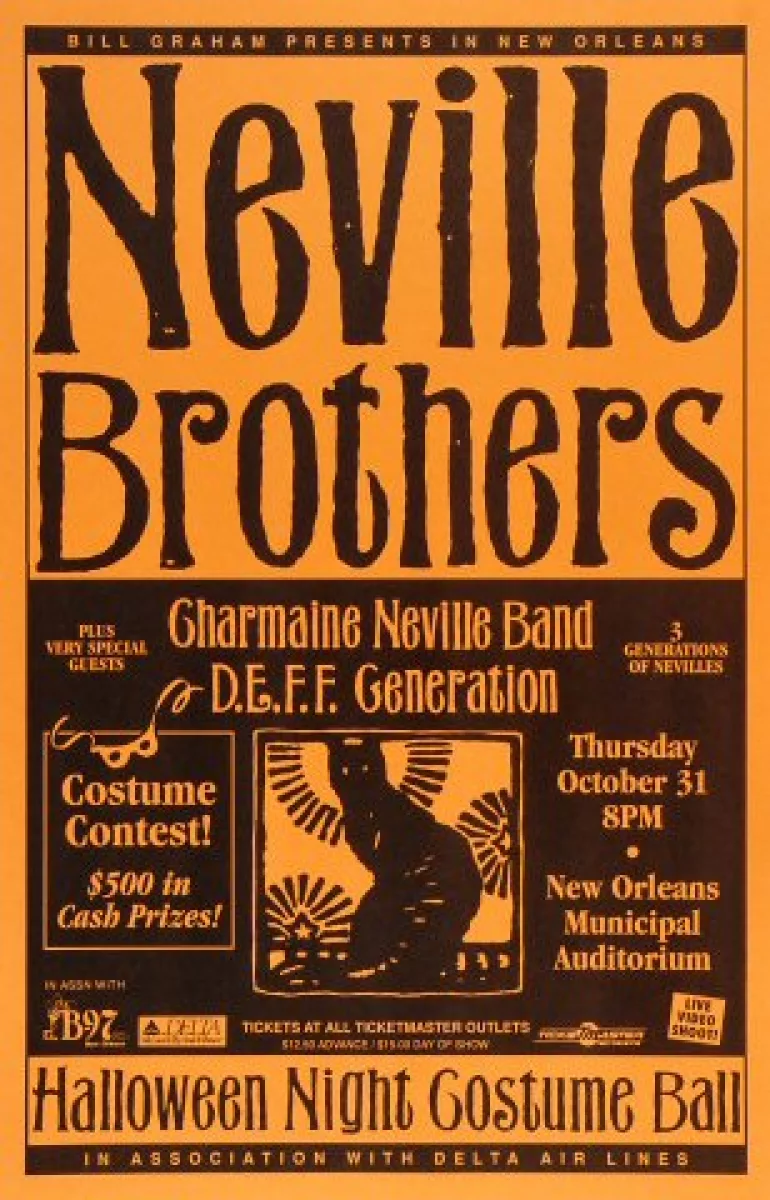 The Neville Brothers Vintage Concert Poster From Municipal Auditorium New Orleans Oct 31 1991 At Wolfgang S
