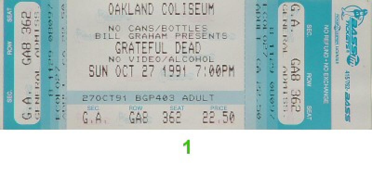 Grateful Dead Vintage Concert Vintage Ticket from Oakland Coliseum