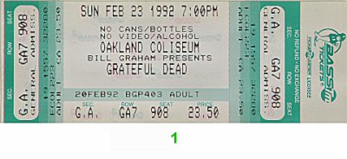 Grateful Dead Vintage Concert Vintage Ticket from Oakland Coliseum
