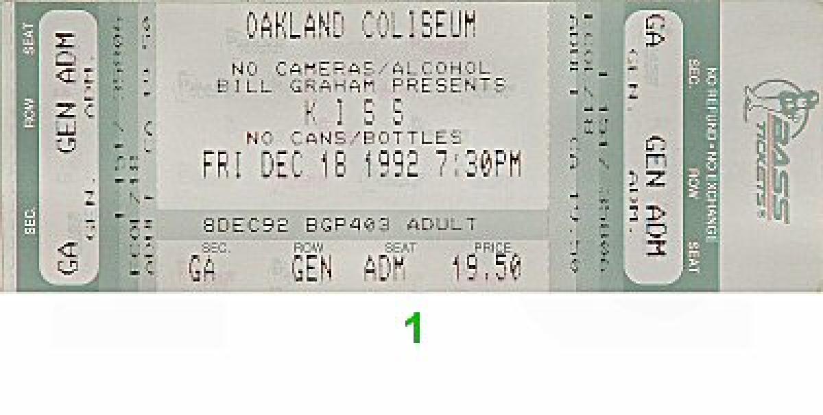 Kiss Vintage Concert Vintage Ticket from Oakland Coliseum Arena, Dec 18 ...