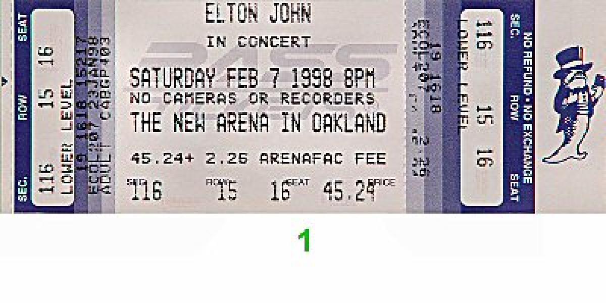Elton John Vintage Concert Vintage Ticket from Oakland Coliseum Arena