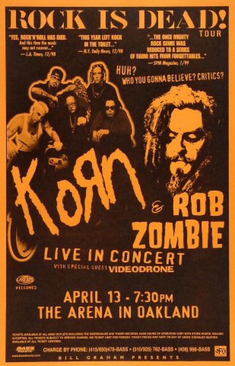 Korn Vintage Concert Poster from Oakland Coliseum Arena, Apr 13, 1999
