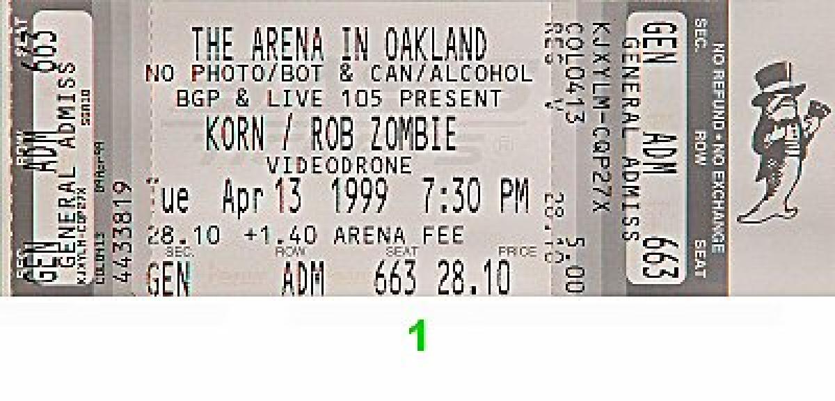 Korn Vintage Concert Vintage Ticket from Oakland Coliseum Arena
