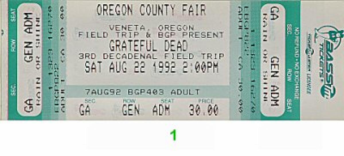 Grateful Dead Vintage Concert Vintage Ticket from Oregon County
