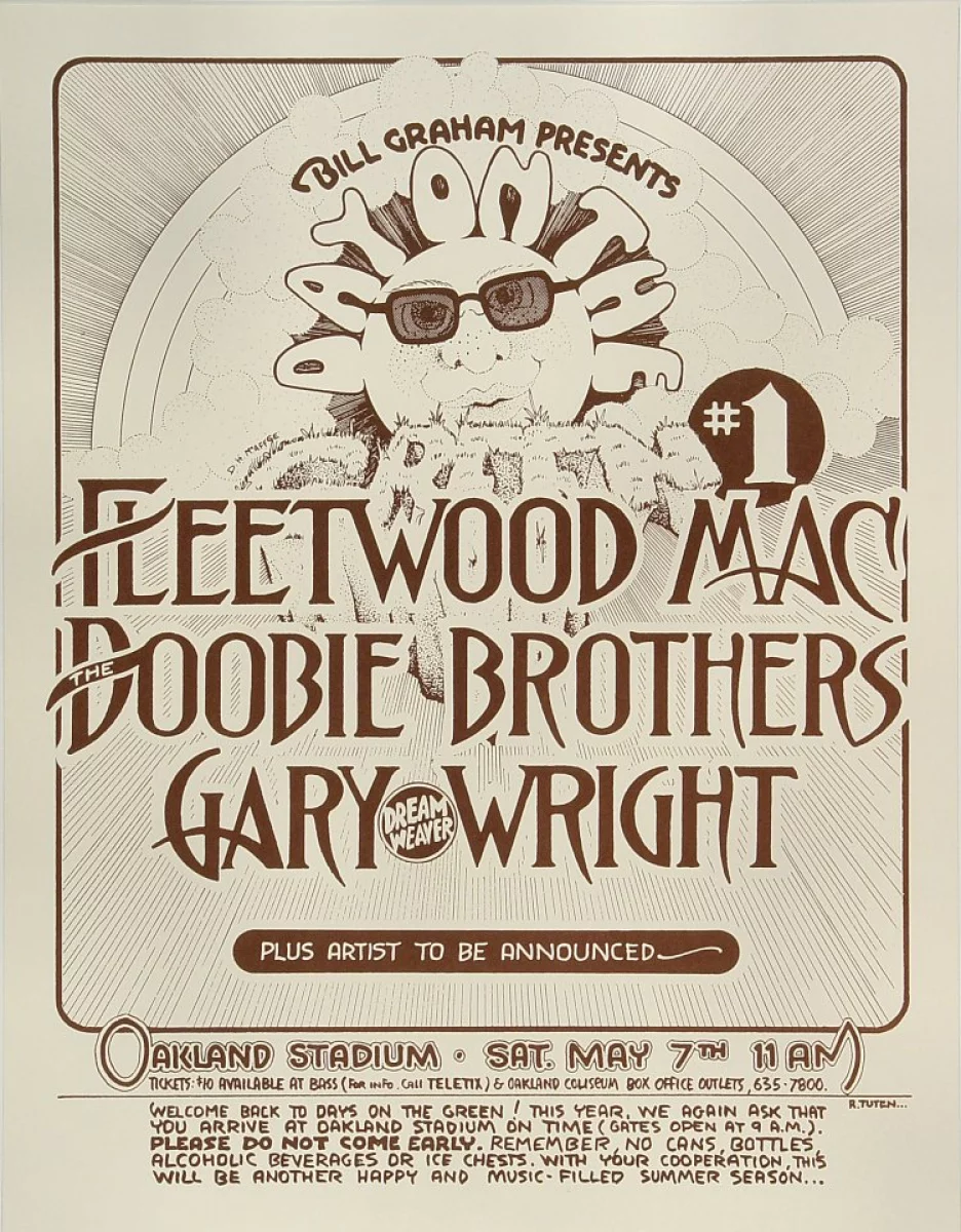 Fleetwood Mac Vintage Concert Poster from Oakland Coliseum Stadium, May 7,  1977 at Wolfgang's