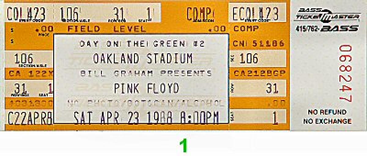Pink Floyd Vintage Concert Vintage Ticket from Oakland Coliseum Stadium