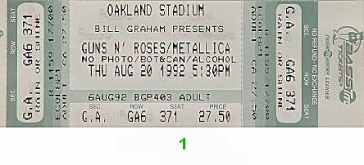 Guns N' Roses Vintage Concert Vintage Ticket from Oakland Coliseum