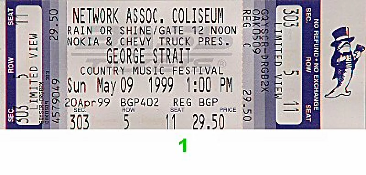 Strait Vintage Concert Vintage Ticket from Oakland Coliseum