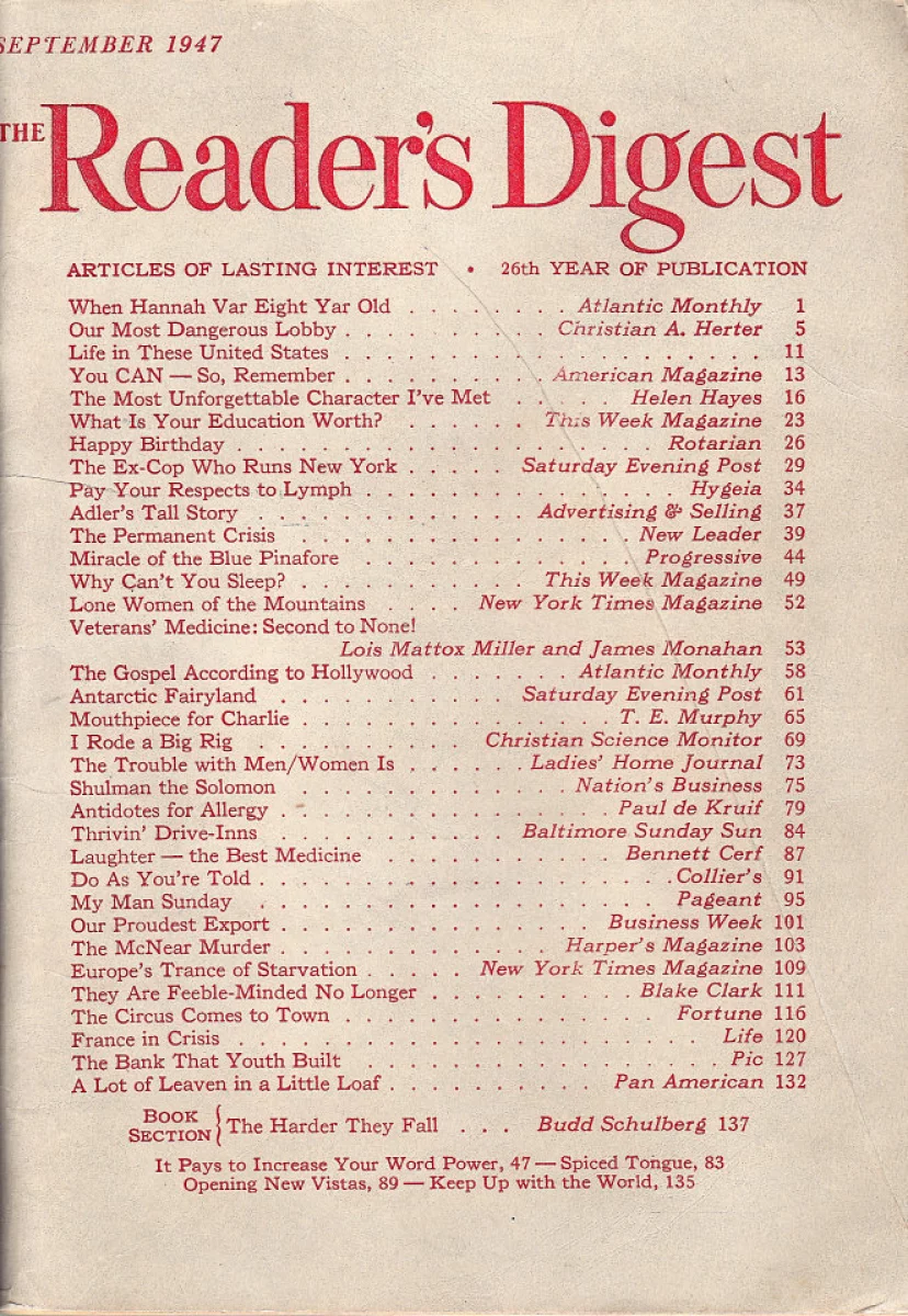 Readers Digest September 1947 At Wolfgangs