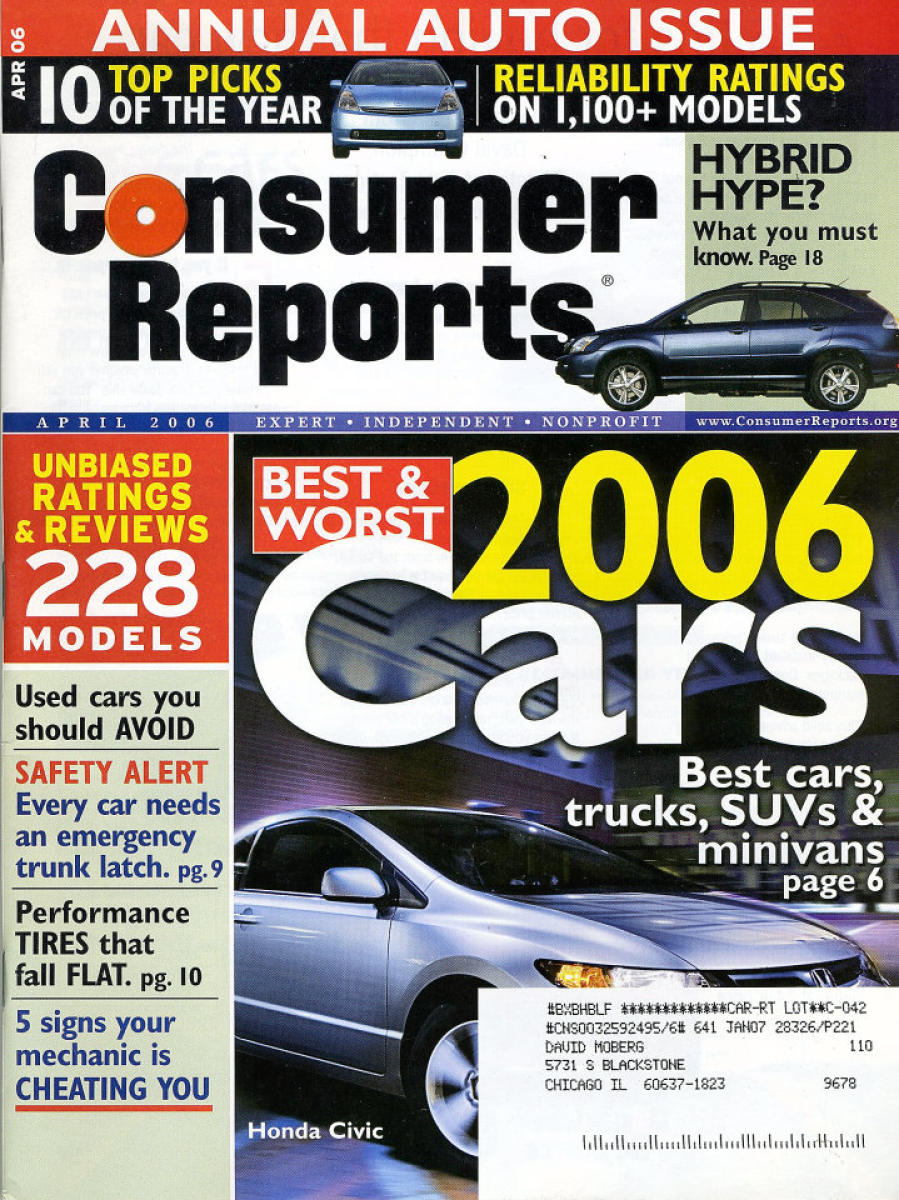 Consumer Reports April 2006 at Wolfgang's