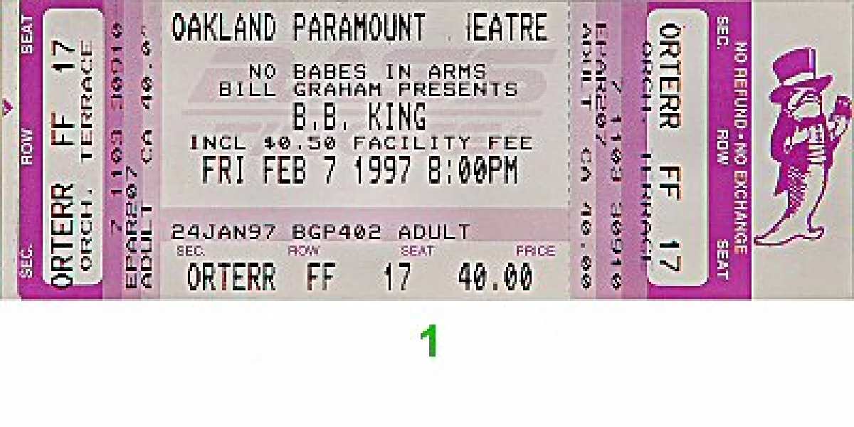 B.B. King Vintage Concert Vintage Ticket From Paramount Theatre, Feb 7 ...