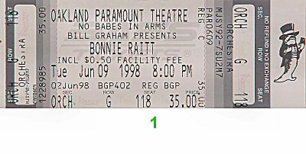 Bonnie Raitt Vintage Concert Vintage Ticket From Paramount Theatre, Jun ...