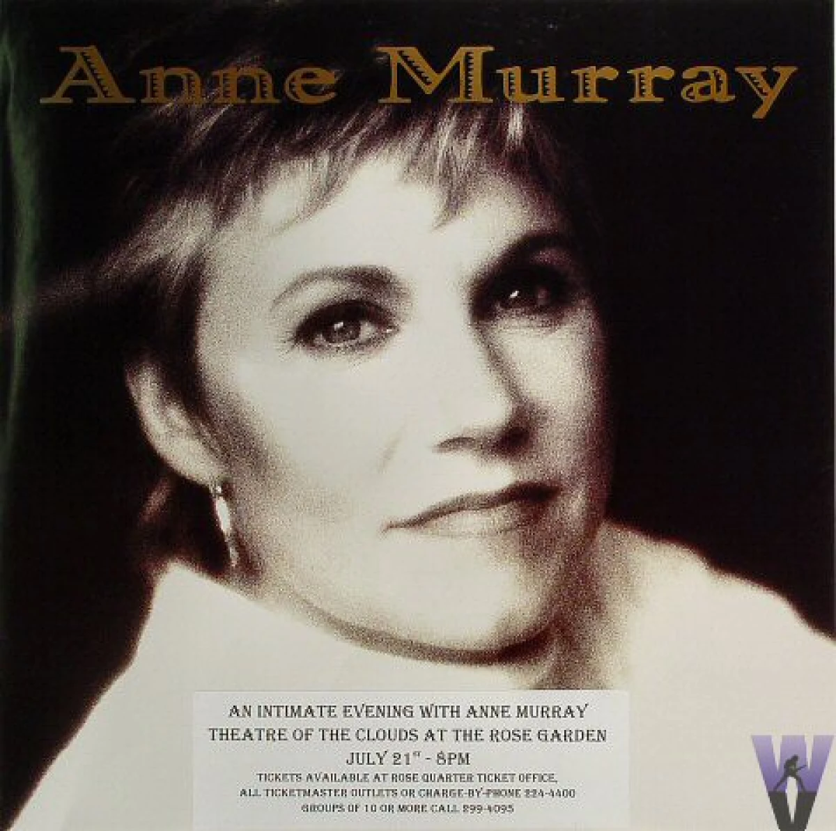 Anne Murray - Anne Murray Vintage Concert Poster from Portland Rose Garden, Jul 21, 1997  at Wolfgang's